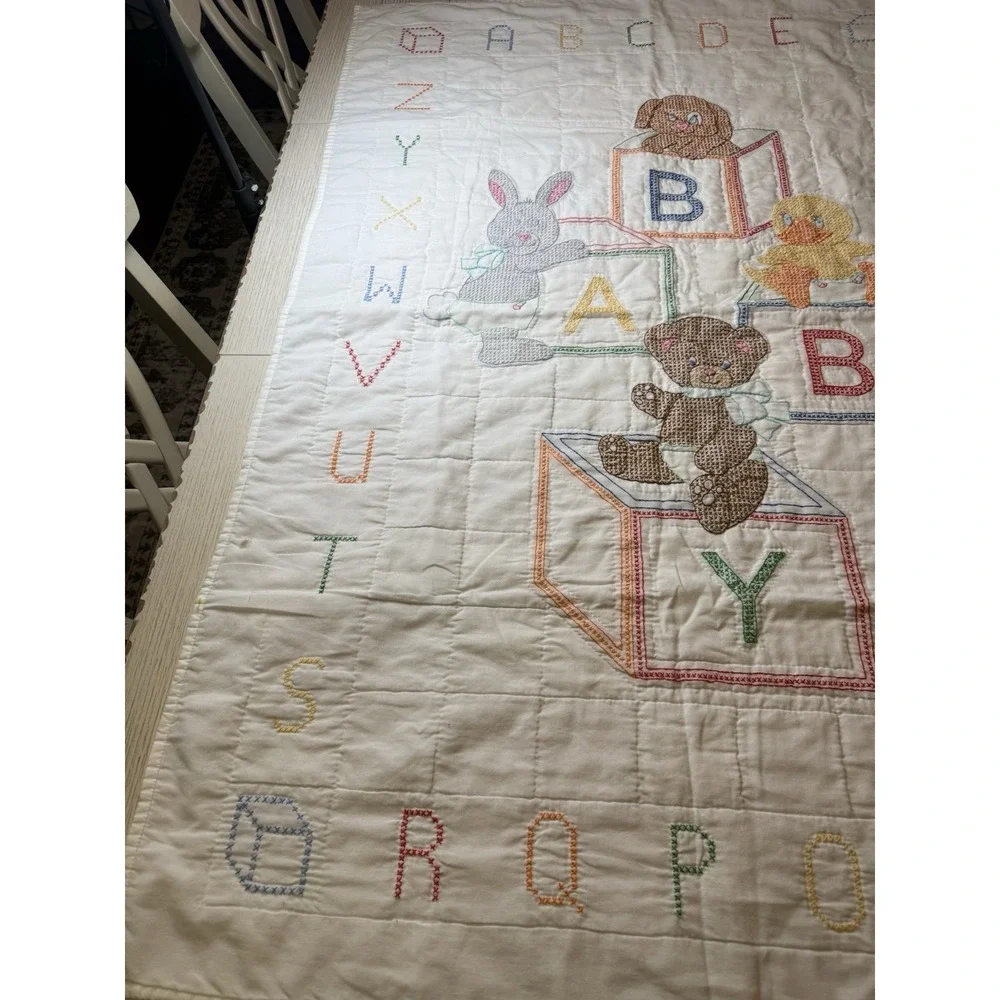 Jack Dempsey Completed Needle Art Cross Stitch Baby Blocks Crib Blanket 38